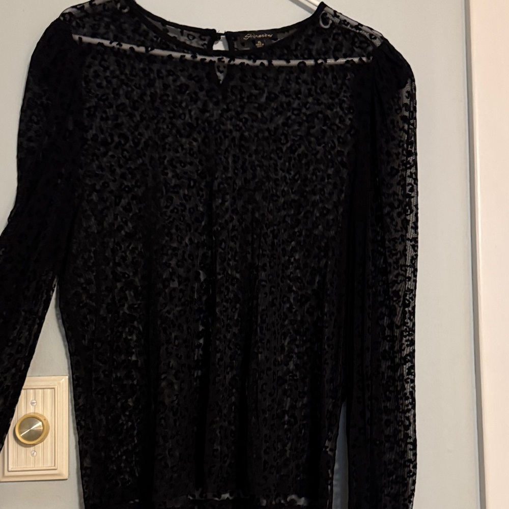 Shinestar Black Velvet mesh blouse animal print.
